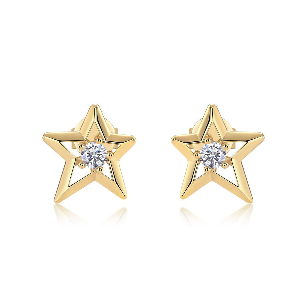 Bijoux: Boucles d'oreilles étoile S925 argent 3mm Moissanite D-VVS1 plaqué 2.1gS - IVOIRART.COM