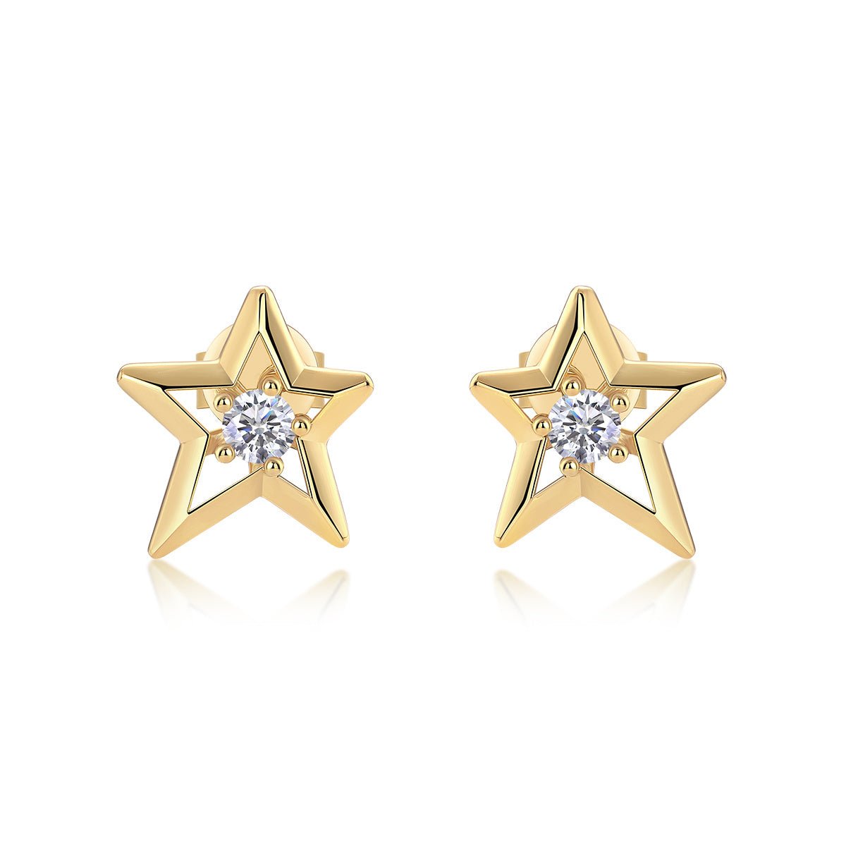 Bijoux: Boucles d'oreilles étoile S925 argent 3mm Moissanite D-VVS1 plaqué 2.1gS - IVOIRART.COM
