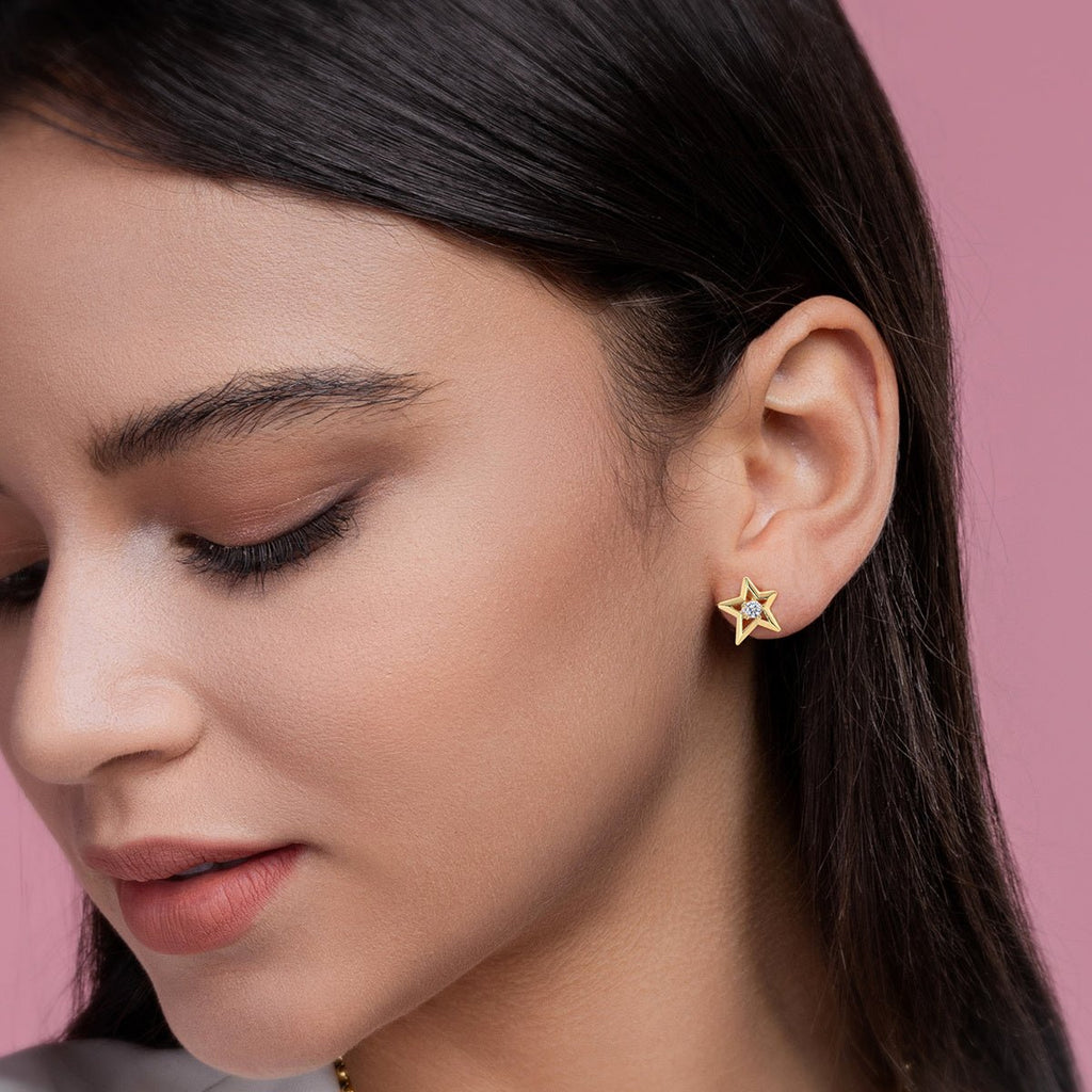 Bijoux: Boucles d'oreilles étoile S925 argent 3mm Moissanite D-VVS1 plaqué 2.1gS - IVOIRART.COM