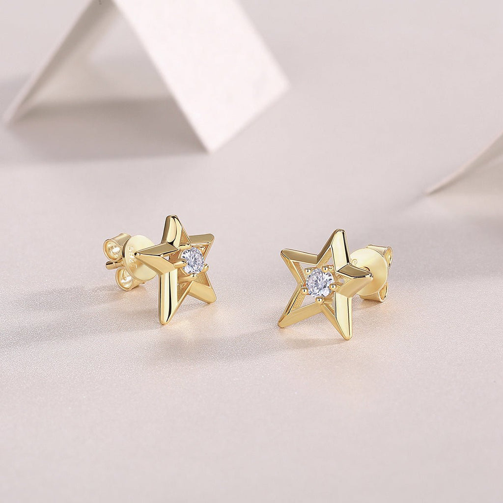 Bijoux: Boucles d'oreilles étoile S925 argent 3mm Moissanite D-VVS1 plaqué 2.1gS - IVOIRART.COM