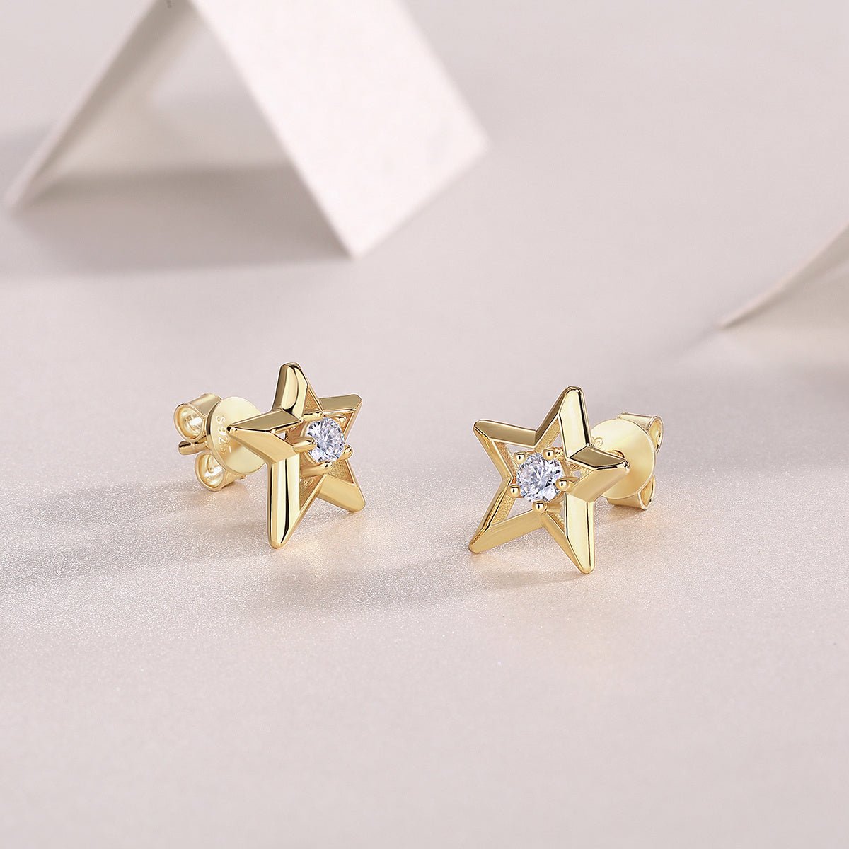 Bijoux: Boucles d'oreilles étoile S925 argent 3mm Moissanite D-VVS1 plaqué 2.1gS - IVOIRART.COM
