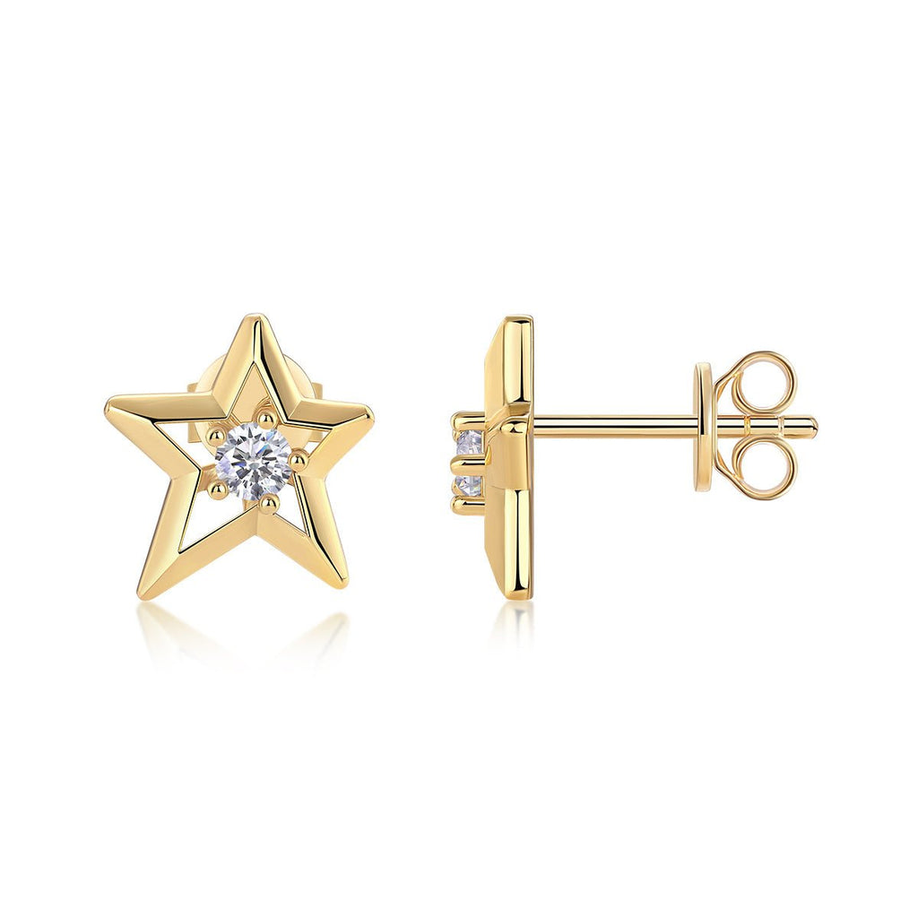 Bijoux: Boucles d'oreilles étoile S925 argent 3mm Moissanite D-VVS1 plaqué 2.1gS - IVOIRART.COM