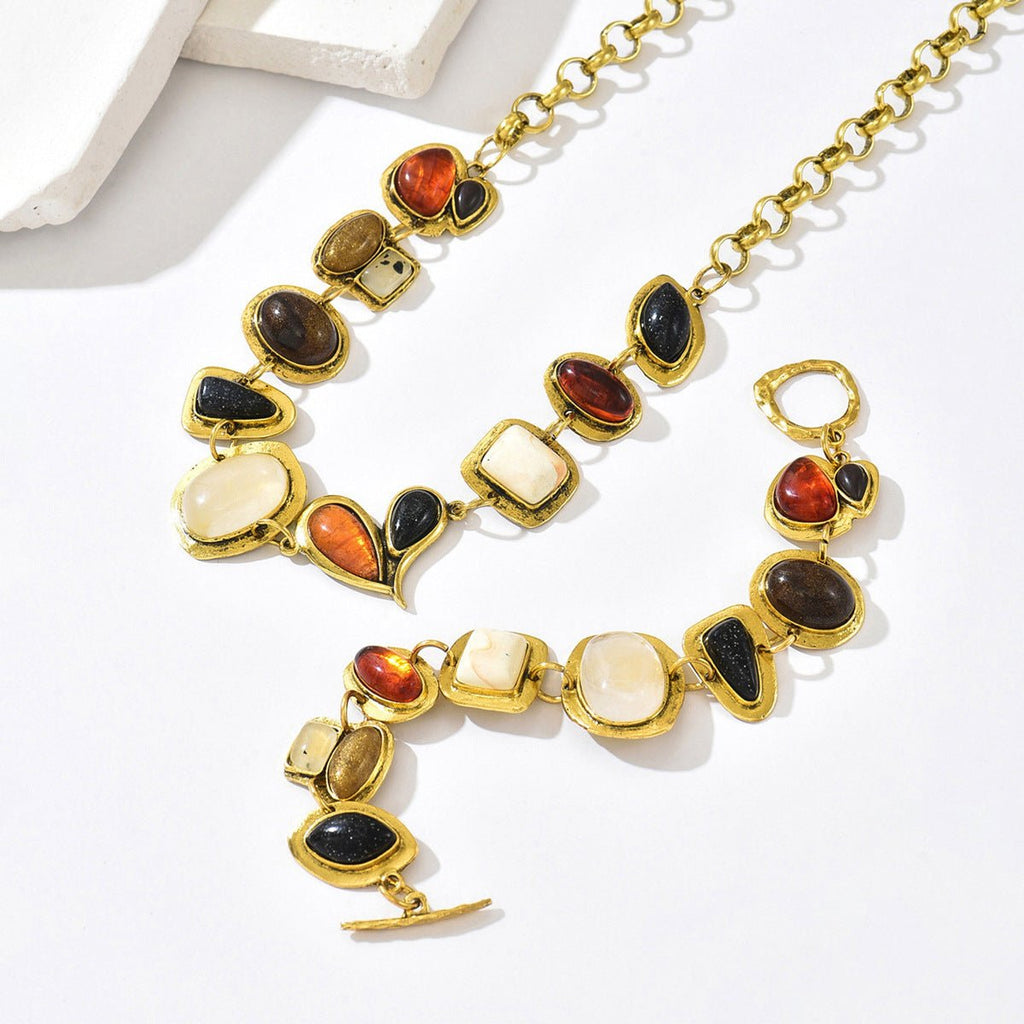 Bijoux femmes style européen-américain : collier et bracelet géométriques zircone - IVOIRART.COM