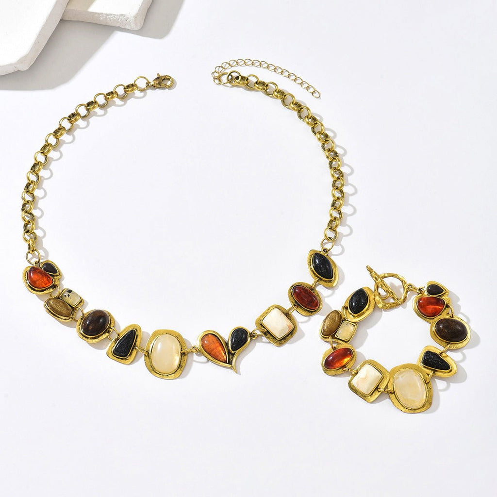 Bijoux femmes style européen-américain : collier et bracelet géométriques zircone - IVOIRART.COM