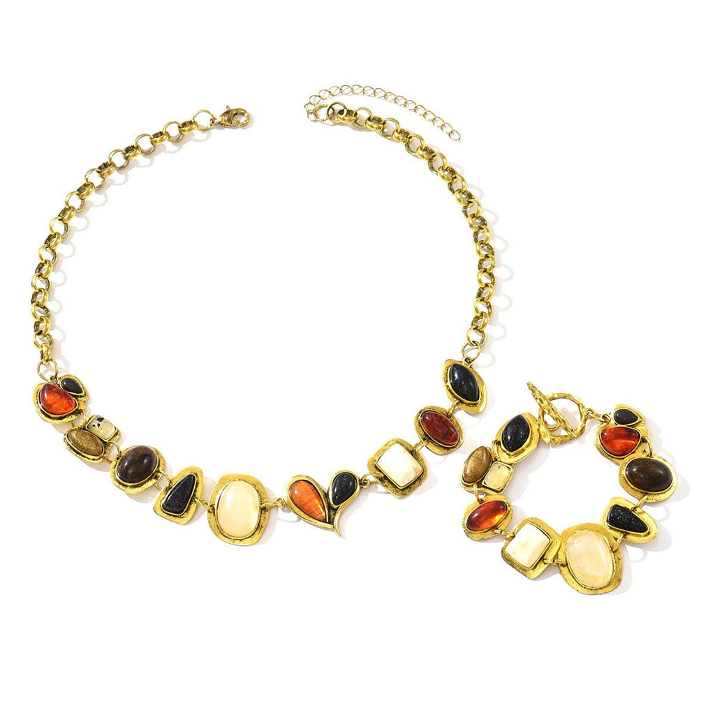 Bijoux femmes style européen-américain : collier et bracelet géométriques zircone - IVOIRART.COM
