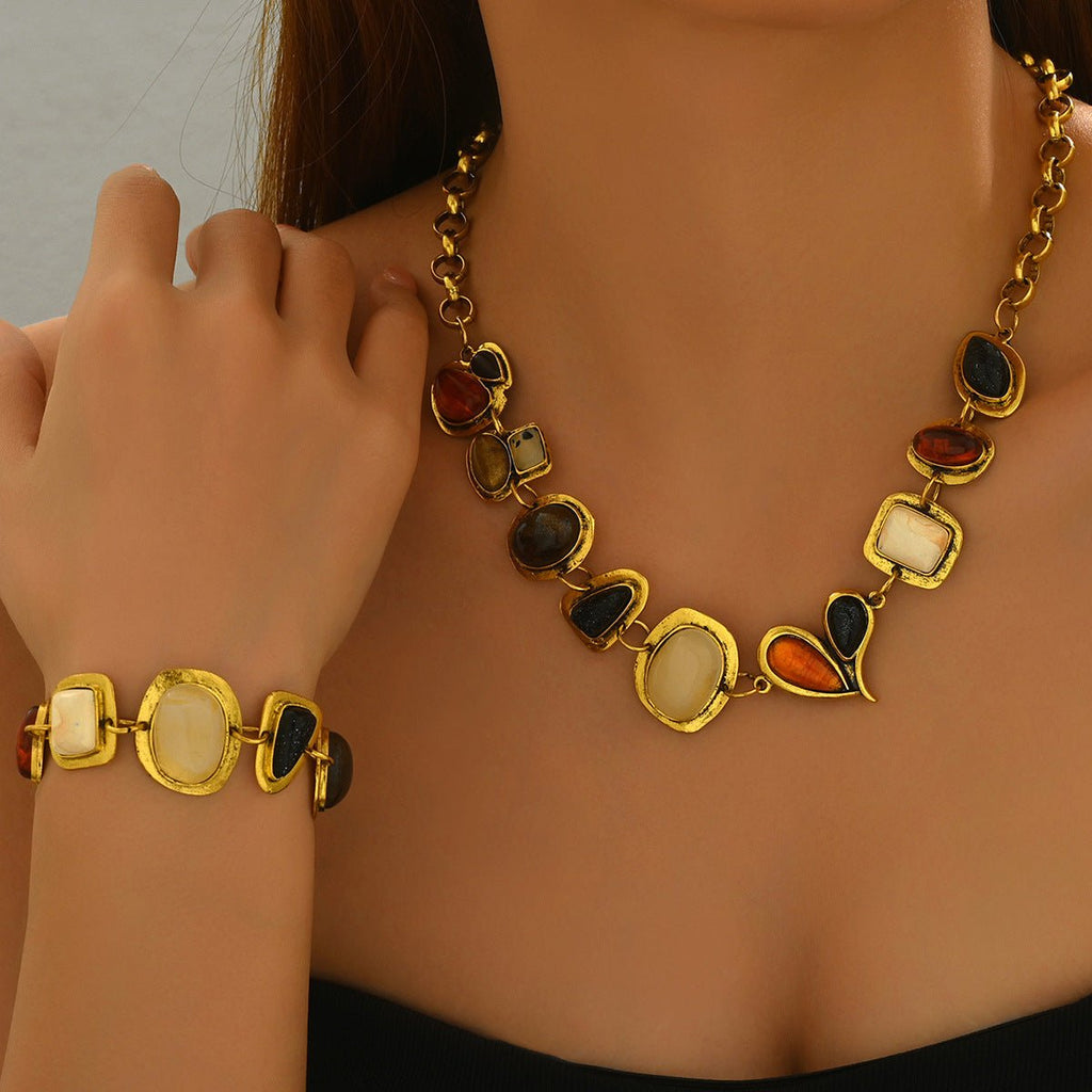 Bijoux femmes style européen-américain : collier et bracelet géométriques zircone - IVOIRART.COM