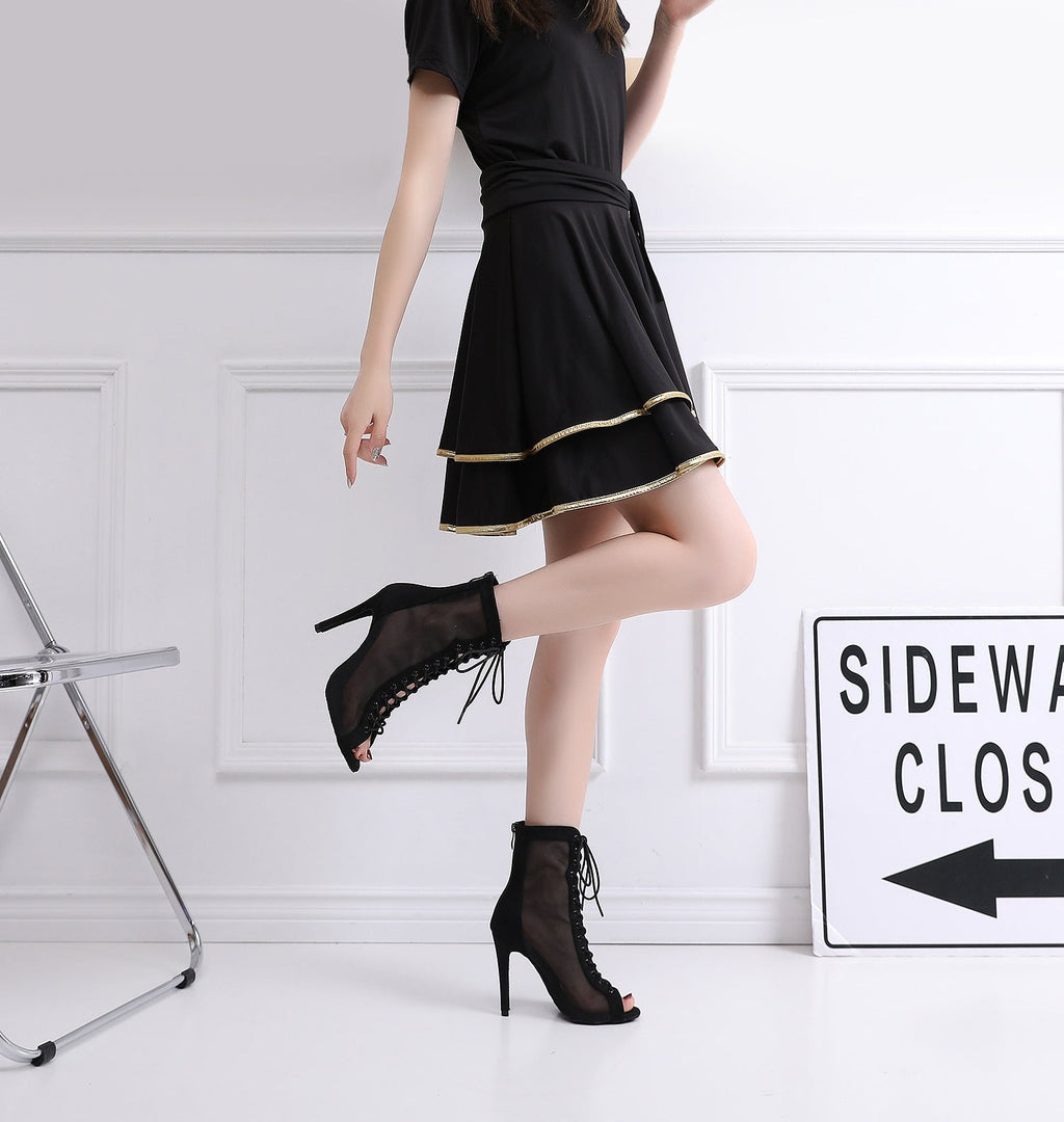 Black Modern High Heel Latin Dance Shoes - IVOIRART.COM