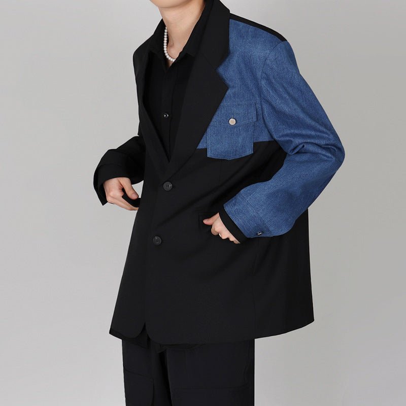Blazer confortable à panneaux en denim, polyvalent et élégant pour homme - IVOIRART.COM