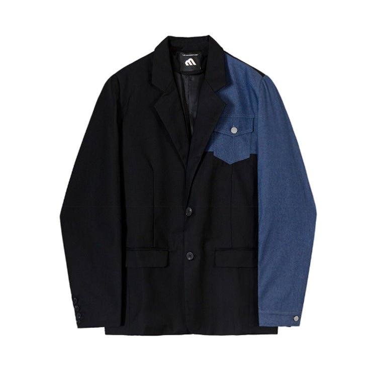 Blazer confortable à panneaux en denim, polyvalent et élégant pour homme - IVOIRART.COM