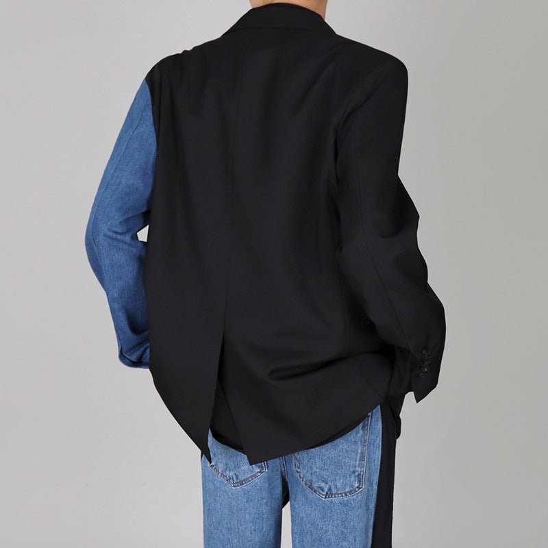 Blazer confortable à panneaux en denim, polyvalent et élégant pour homme - IVOIRART.COM