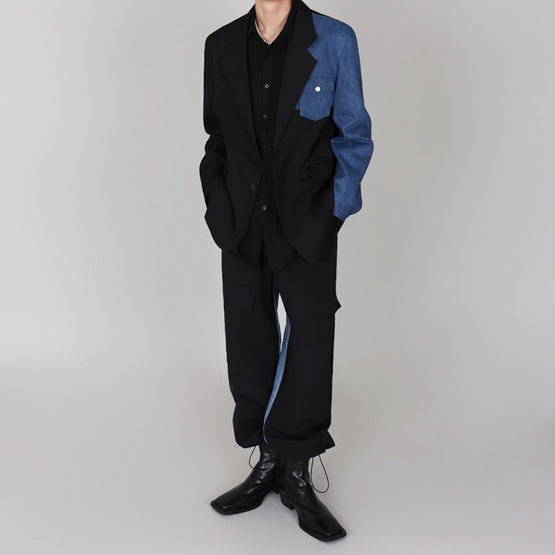 Blazer confortable à panneaux en denim, polyvalent et élégant pour homme - IVOIRART.COM