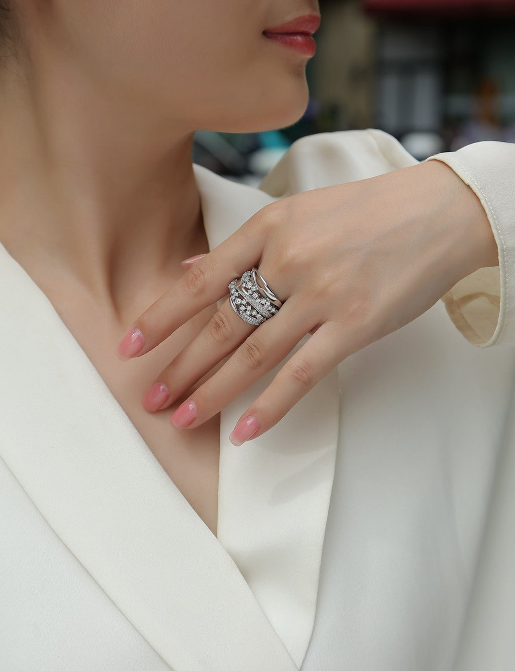 Blossoming All The Way - A Wedding Ring Set With Top-quality Moissanite S925, Silver And Platinum-plated. The Ring Can Be Inspected With A Diamond Pen. - IVOIRART.COM