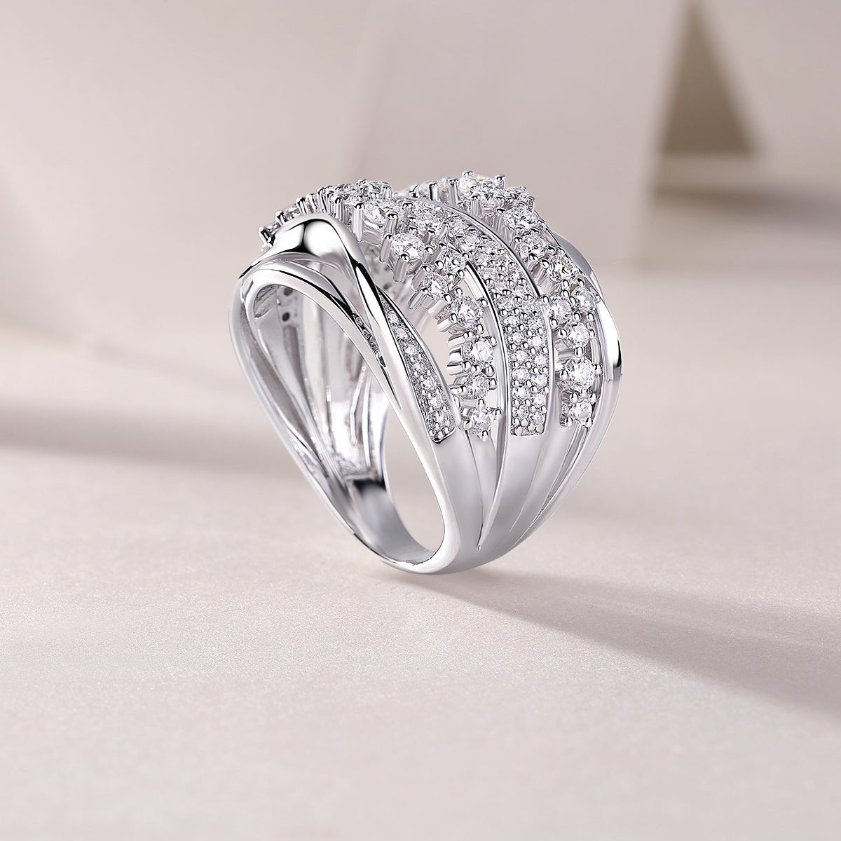Blossoming All The Way - A Wedding Ring Set With Top-quality Moissanite S925, Silver And Platinum-plated. The Ring Can Be Inspected With A Diamond Pen. - IVOIRART.COM