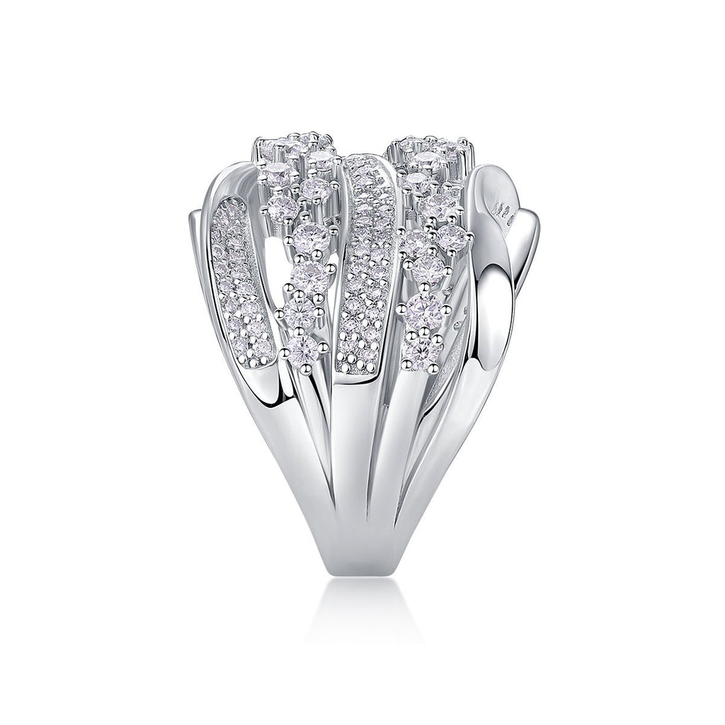 Blossoming All The Way - A Wedding Ring Set With Top-quality Moissanite S925, Silver And Platinum-plated. The Ring Can Be Inspected With A Diamond Pen. - IVOIRART.COM