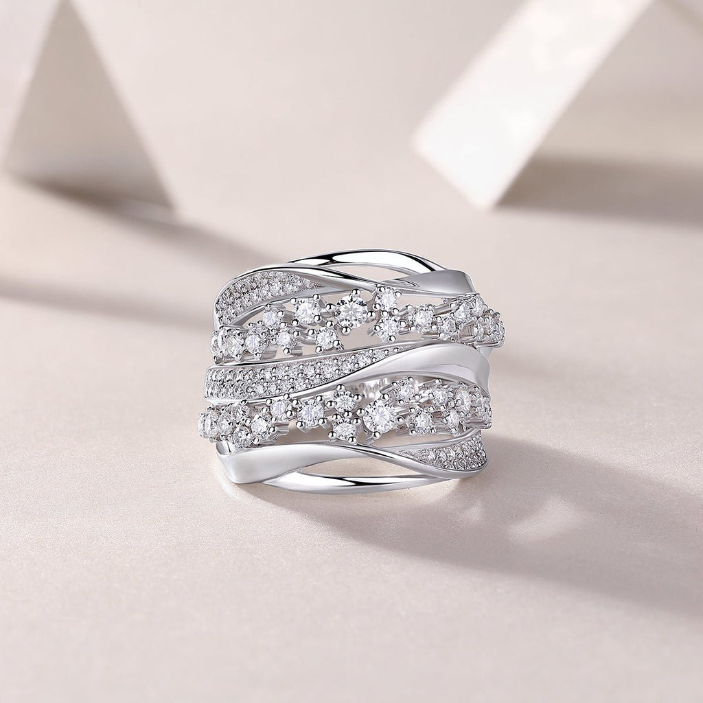 Blossoming All The Way - A Wedding Ring Set With Top-quality Moissanite S925, Silver And Platinum-plated. The Ring Can Be Inspected With A Diamond Pen. - IVOIRART.COM