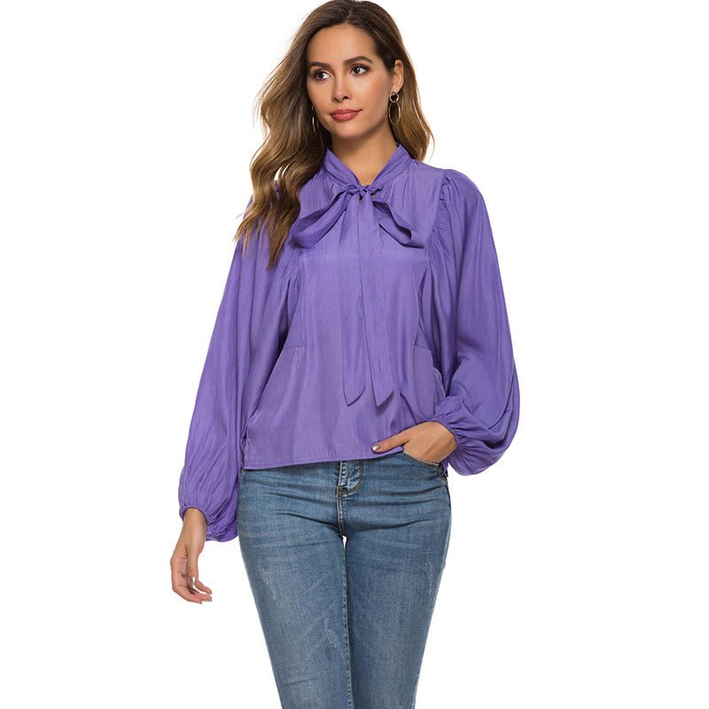 Blouse à manches longues régulières en dentelle mode avec col en V élégante - IVOIRART.COM