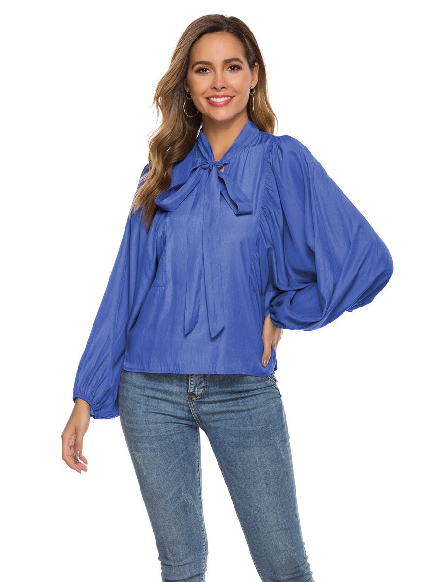 Blouse à manches longues régulières en dentelle mode avec col en V élégante - IVOIRART.COM