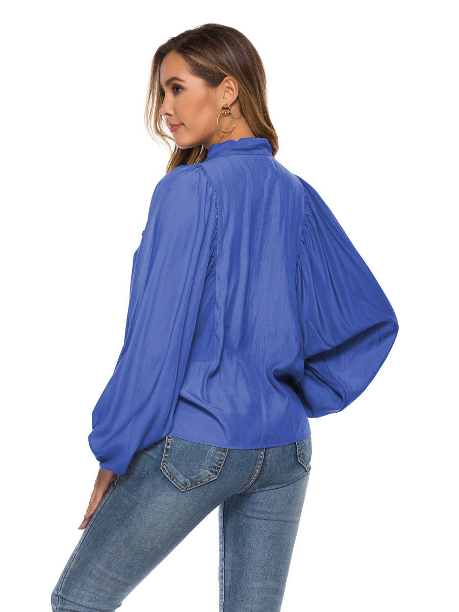 Blouse à manches longues régulières en dentelle mode avec col en V élégante - IVOIRART.COM