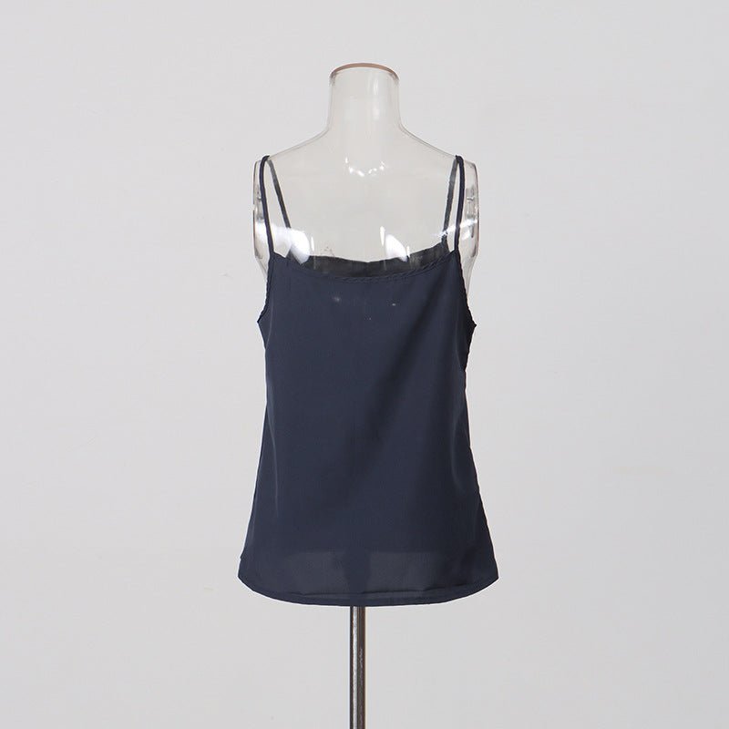 Blouse marine en organza avec nœud au col, taille froncée ajustable et manches longues transparentes - IVOIRART.COM