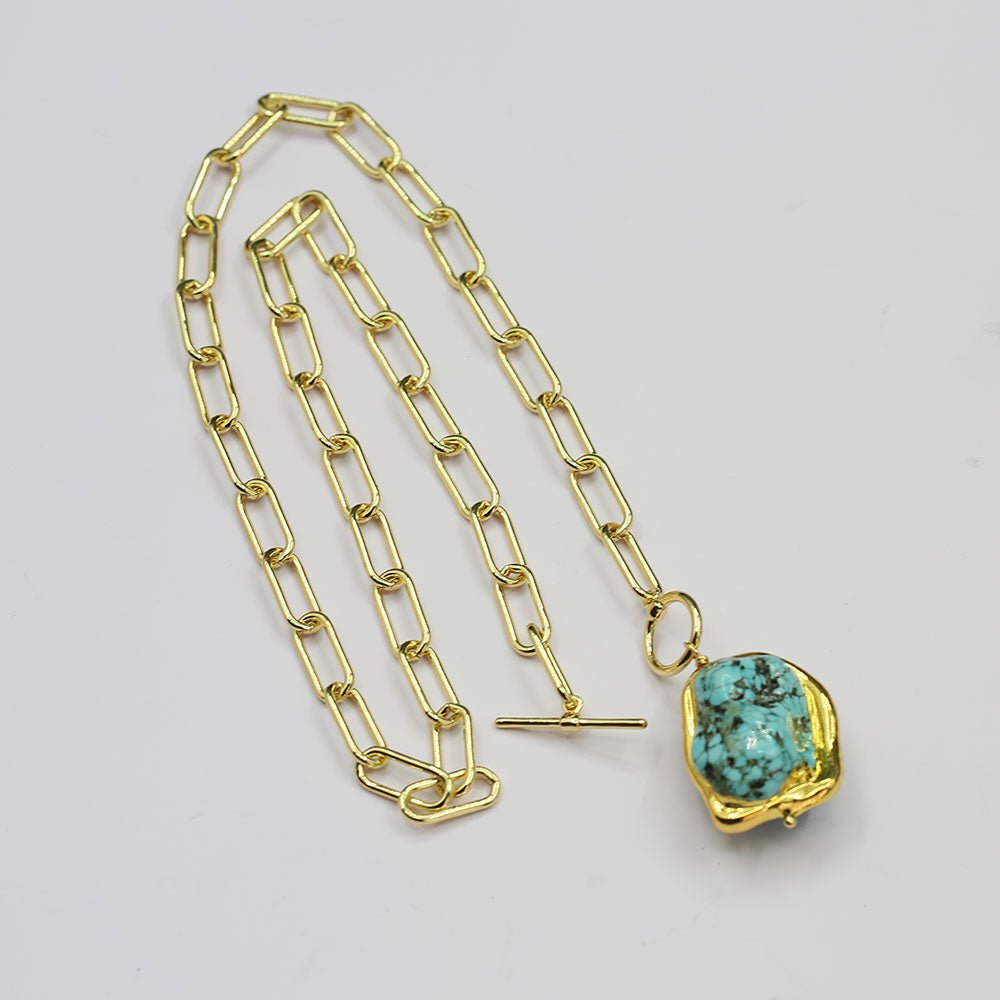 Blue Turquoise Gold-plated Necklace - IVOIRART.COM