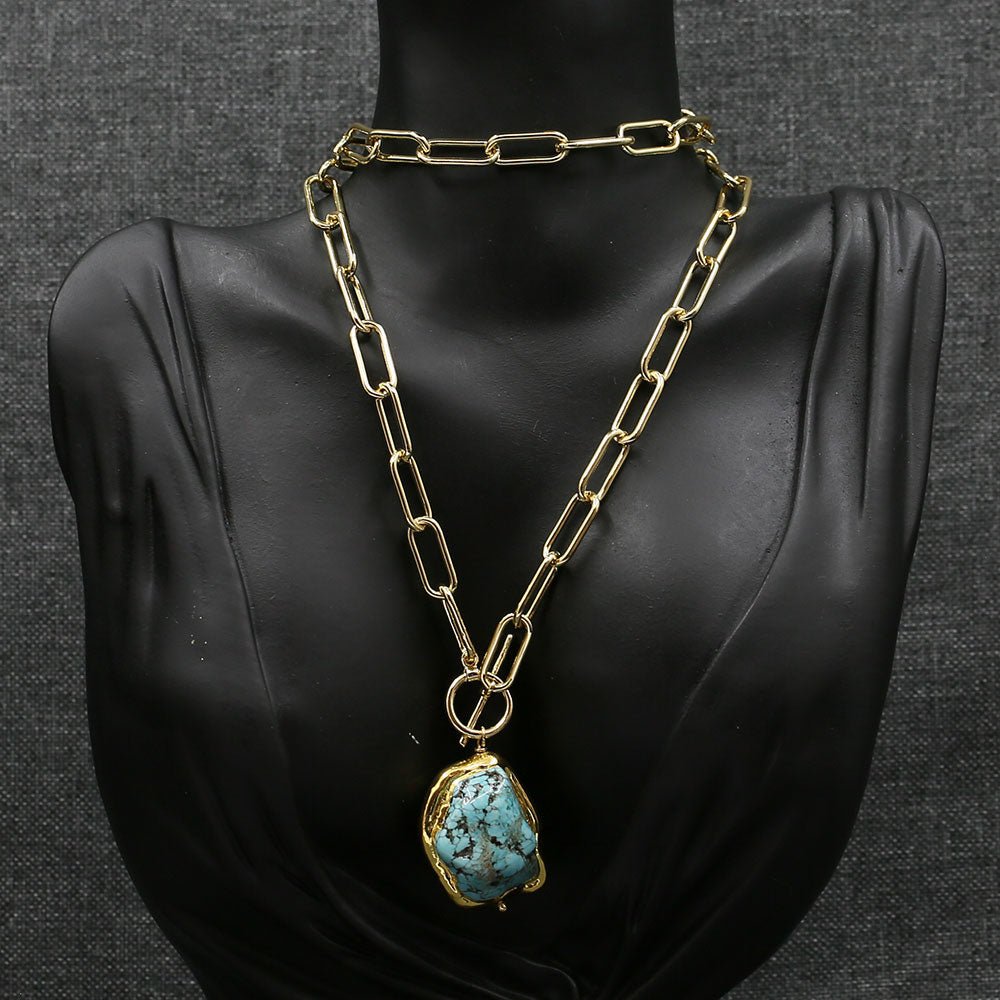 Blue Turquoise Gold-plated Necklace - IVOIRART.COM