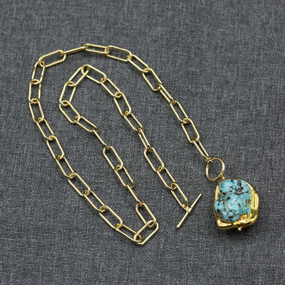 Blue Turquoise Gold-plated Necklace - IVOIRART.COM