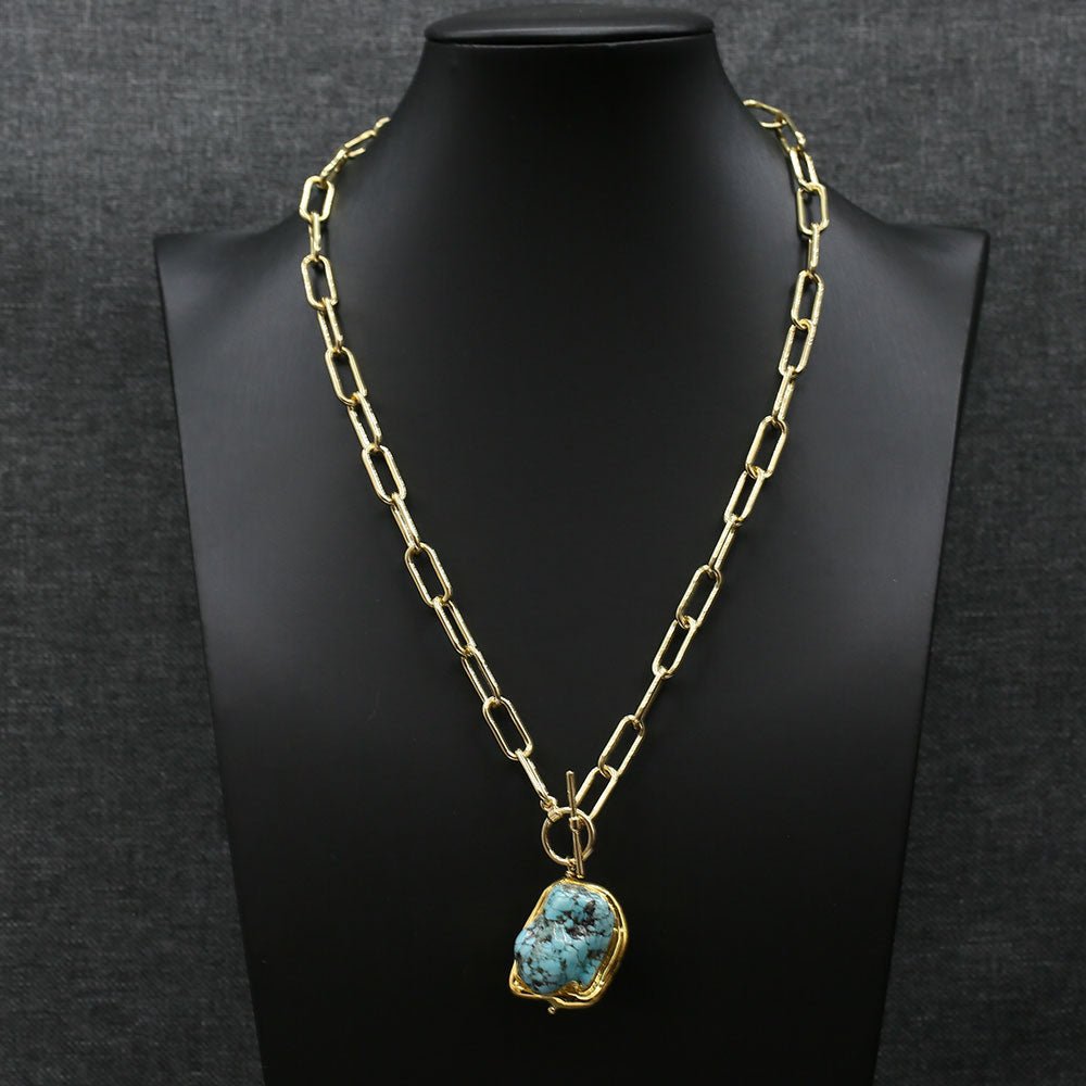 Blue Turquoise Gold-plated Necklace - IVOIRART.COM