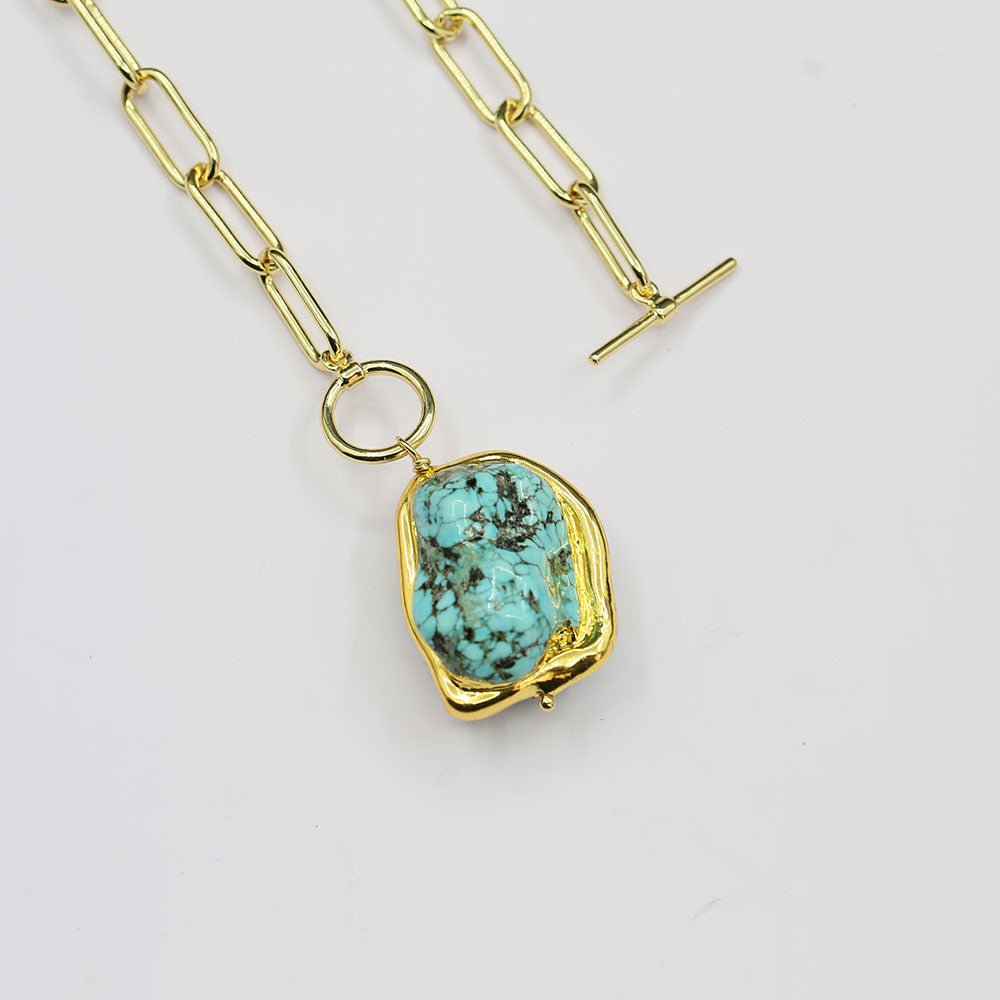 Blue Turquoise Gold-plated Necklace - IVOIRART.COM