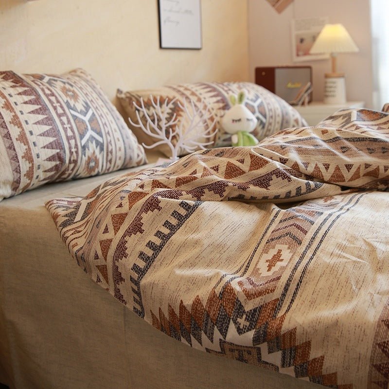 Bohemian Brown Bed Cotton Geometric Pattern - IVOIRART.COM