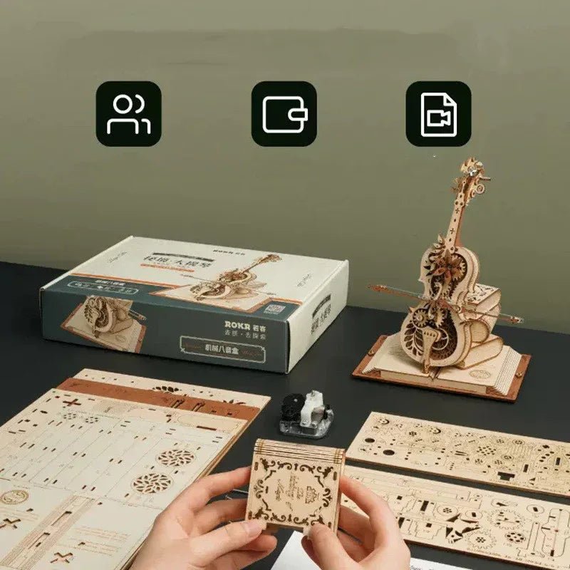 Boîte à huit tons Cello en blocs de construction DIY fait main en bois - IVOIRART.COM