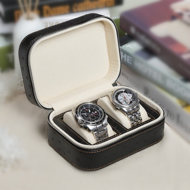 Boîte à montres en cuir souple avec double emplacement élégamment conçue - IVOIRART.COM