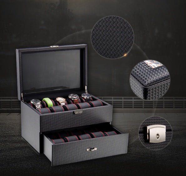 Boîte d'exposition pour montres mécaniques avec toit en verre verrouillable élégante en bois et carbone - IVOIRART.COM