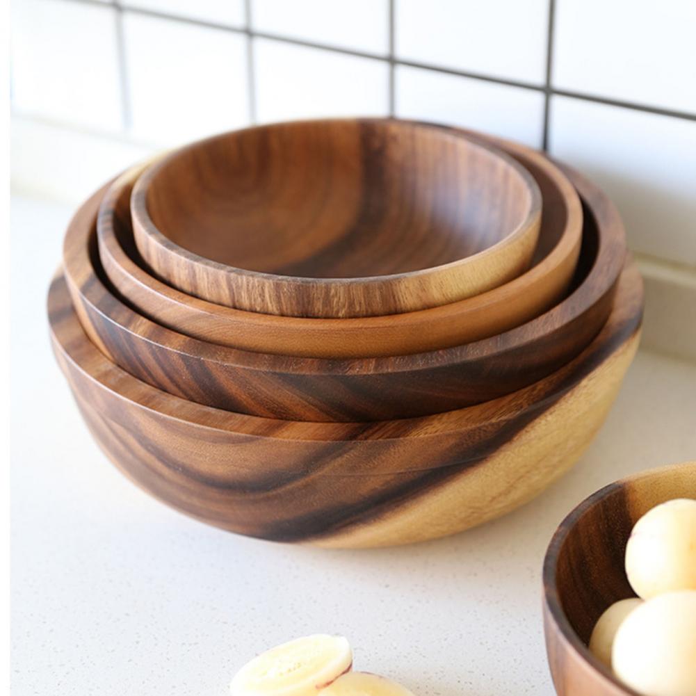 Bol en bois naturel pour cuisine, saladier et corbeille à fruits, usage domestique et restauration, ustensile en bois, résistance à la chaleur, dimensions variées - IVOIRART.COM