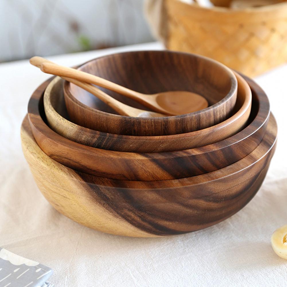 Bol en bois naturel pour cuisine, saladier et corbeille à fruits, usage domestique et restauration, ustensile en bois, résistance à la chaleur, dimensions variées - IVOIRART.COM