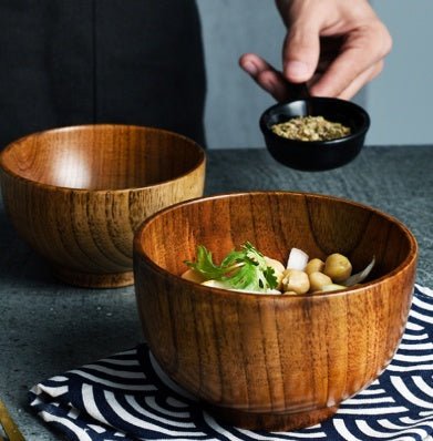 Bol en bois style japonais grand et petit pour riz, soupe, salade, ustensiles - IVOIRART.COM
