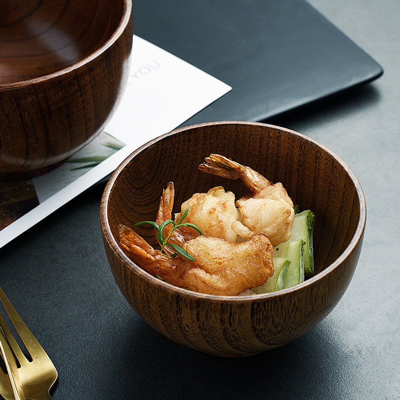 Bol en bois style japonais grand et petit pour riz, soupe, salade, ustensiles - IVOIRART.COM