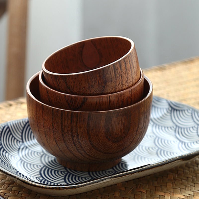 Bol en bois style japonais grand et petit pour riz, soupe, salade, ustensiles - IVOIRART.COM