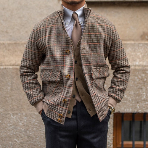 Bomber court en tweed polaire coupe slim col montant, laine 70% polyester marron - IVOIRART.COM