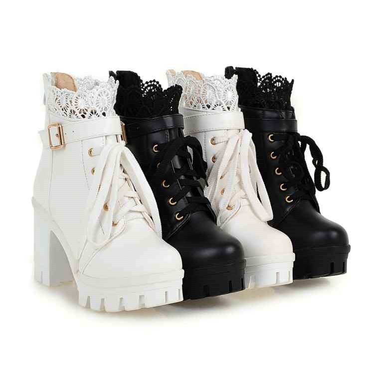 Bottes à Lacets pour Femmes avec Talons Hauts et Talons Épais Élégants - IVOIRART.COM