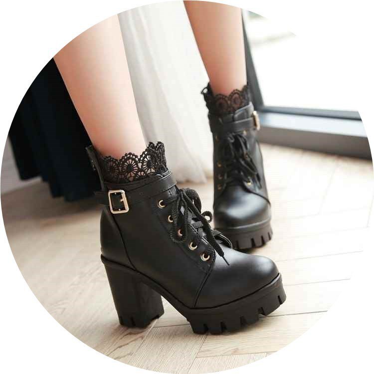 Bottes à Lacets pour Femmes avec Talons Hauts et Talons Épais Élégants - IVOIRART.COM