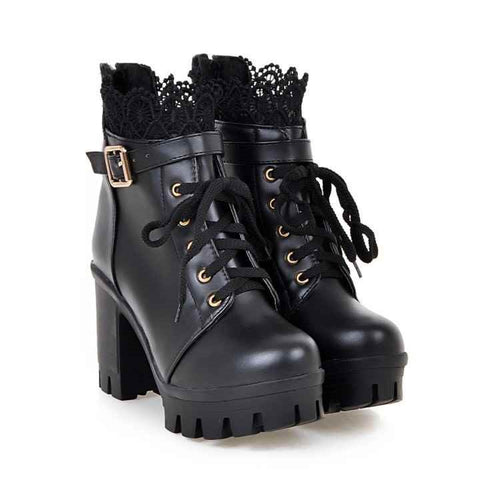 Bottes à Lacets pour Femmes avec Talons Hauts et Talons Épais Élégants - IVOIRART.COM