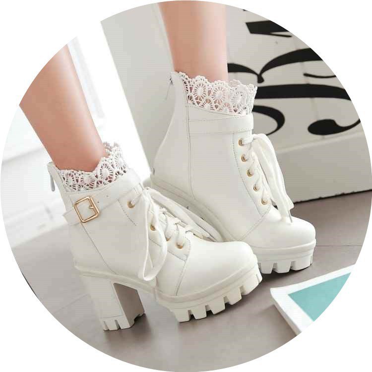 Bottes à Lacets pour Femmes avec Talons Hauts et Talons Épais Élégants - IVOIRART.COM
