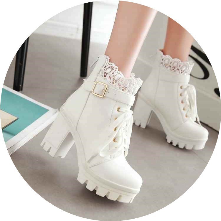 Bottes à Lacets pour Femmes avec Talons Hauts et Talons Épais Élégants - IVOIRART.COM