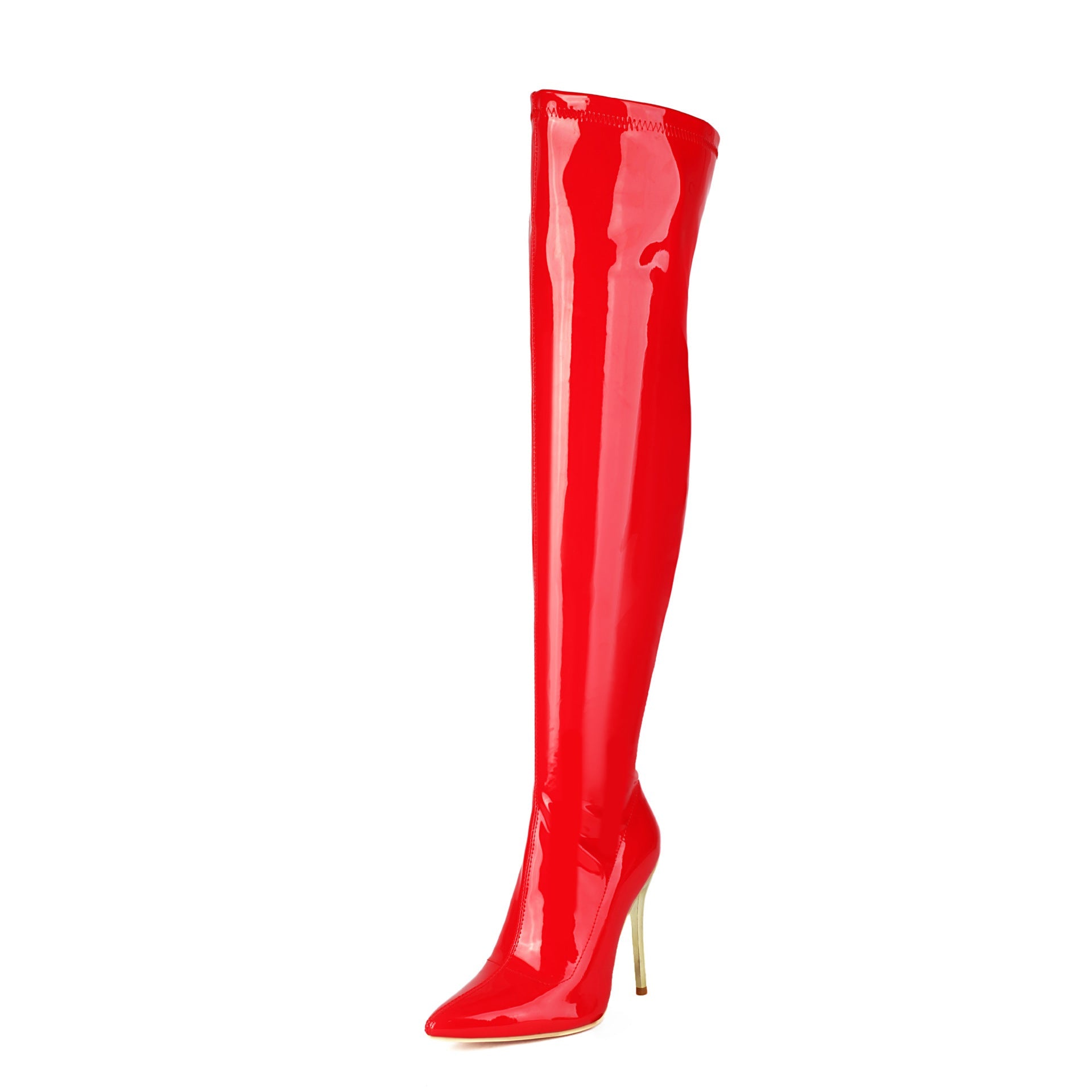 Bottes à talons aiguilles en cuir verni européen et américain au - dessus du genou - IVOIRART.COM