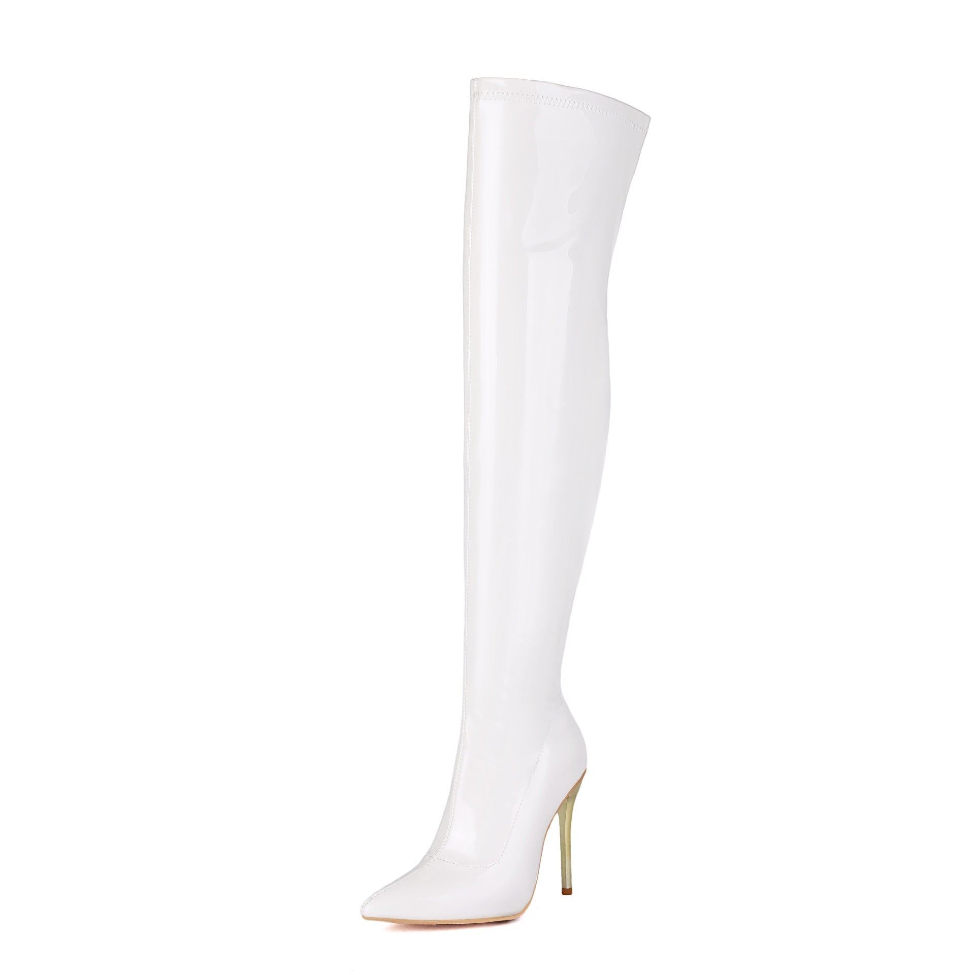 Bottes à talons aiguilles en cuir verni européen et américain au - dessus du genou - IVOIRART.COM