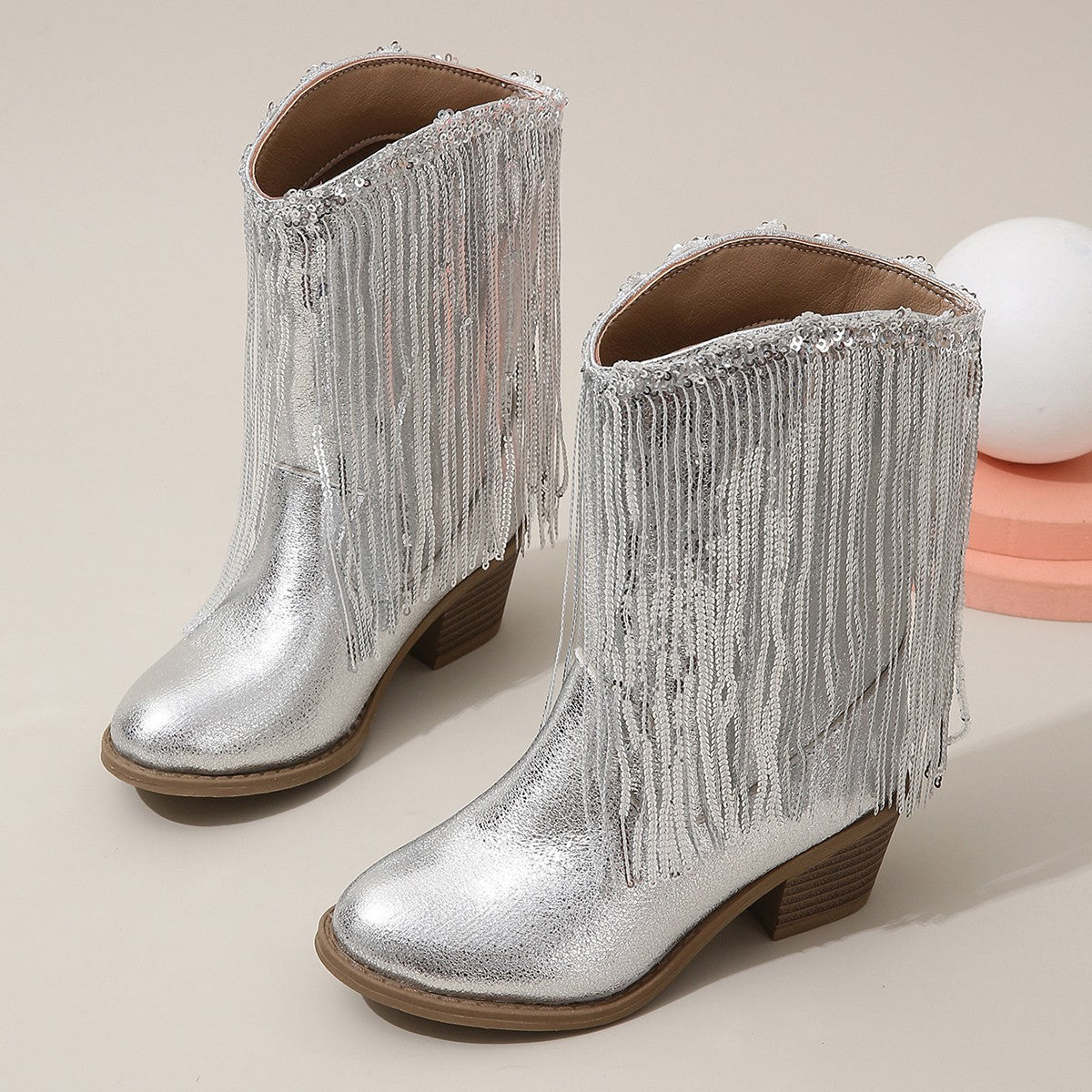 Bottes à talons épais de style western avec franges, élégance de piste - IVOIRART.COM