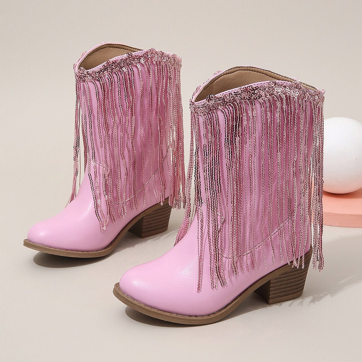 Bottes à talons épais de style western avec franges, élégance de piste - IVOIRART.COM