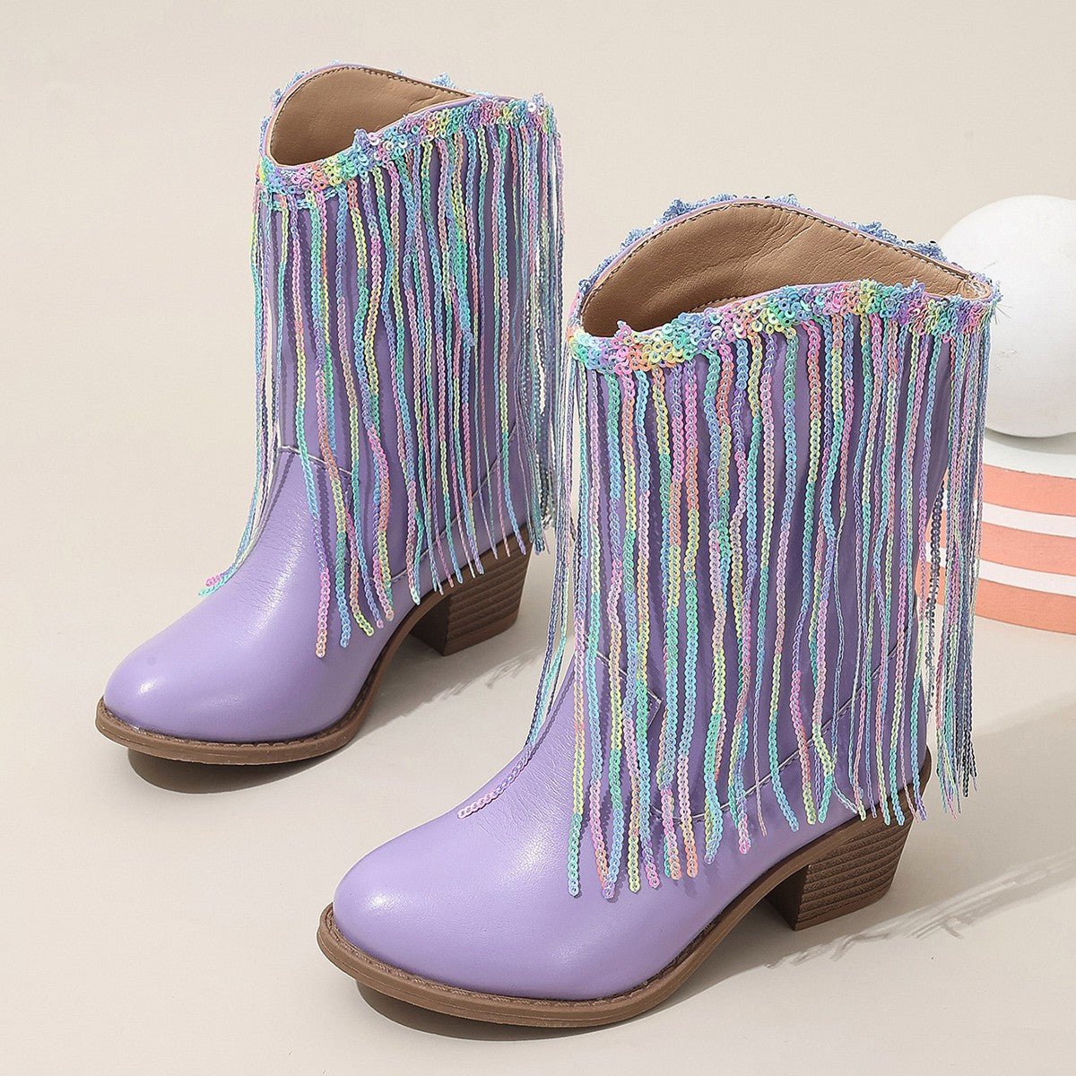 Bottes à talons épais de style western avec franges, élégance de piste - IVOIRART.COM