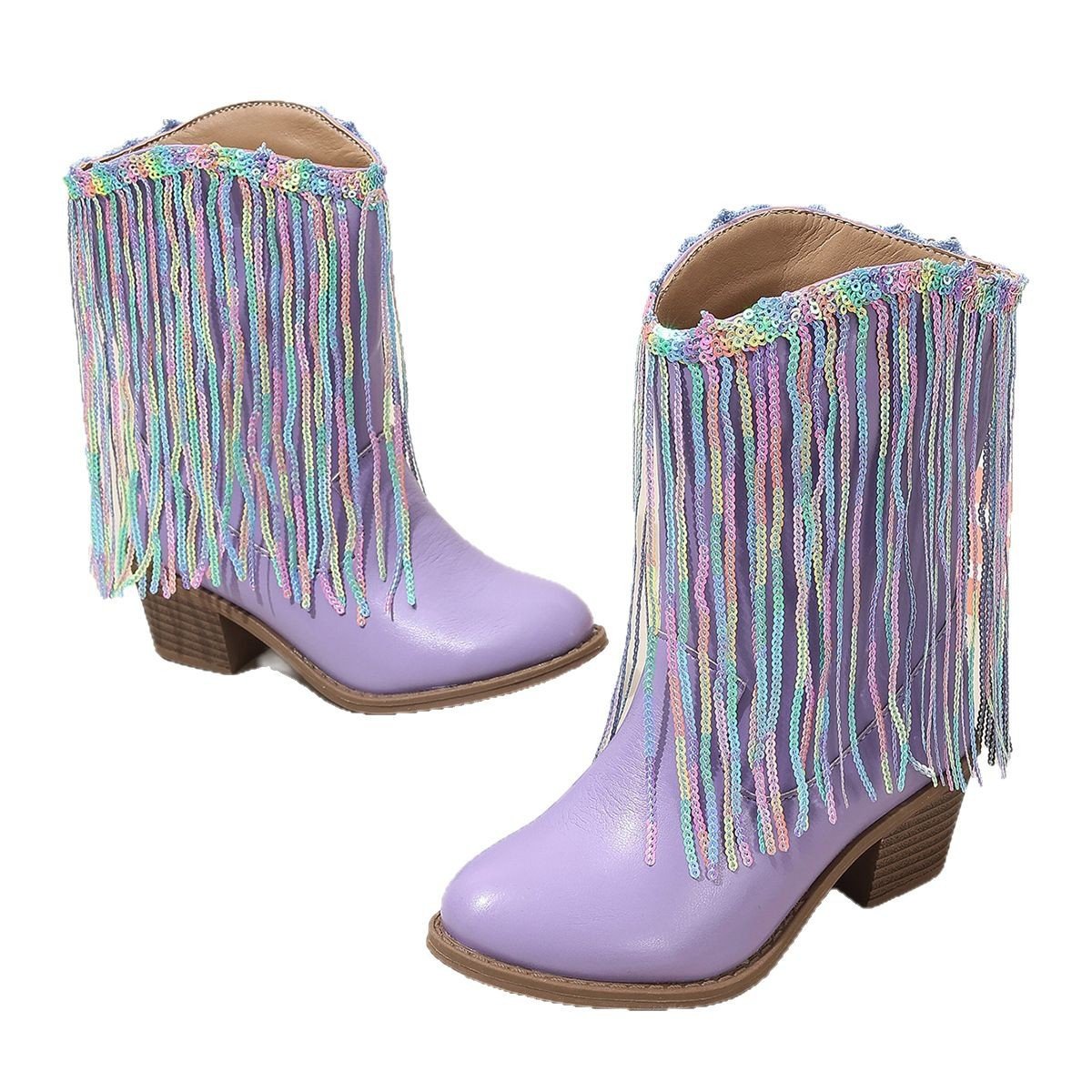 Bottes à talons épais de style western avec franges, élégance de piste - IVOIRART.COM