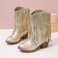 Bottes à talons épais de style western avec franges, élégance de piste - IVOIRART.COM